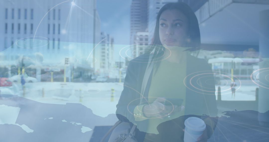 Businesswoman Engaged with Technology and Global Networking