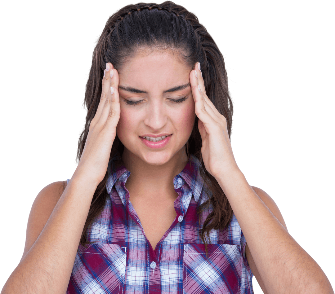 Transparent Woman Suffering Headache Touching Temples