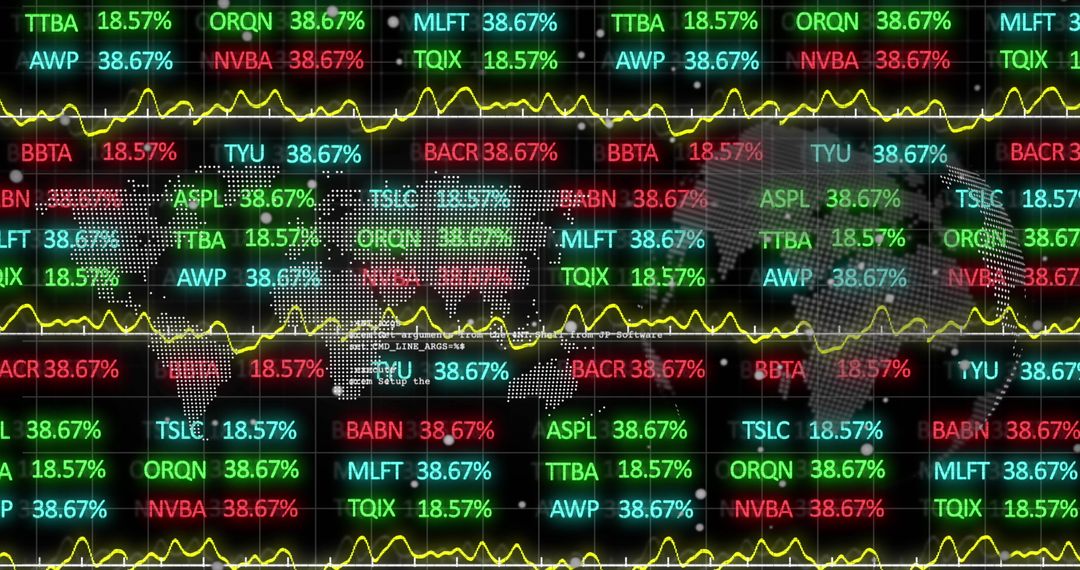 Global Stock Market Trends with World Map Overlay