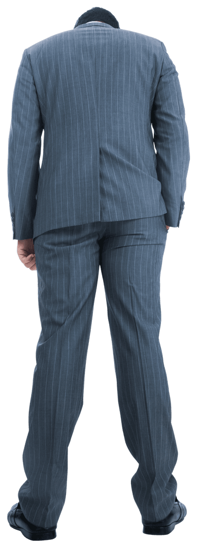 Rear View of Biracial Businessman in Blue Pinstriped Suit on Transparent Background