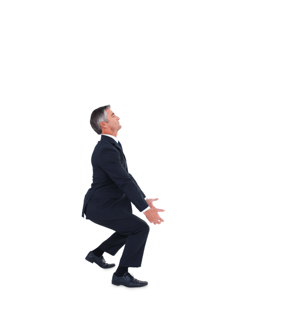 Businessman Crouching Transparent Background Professional Pose