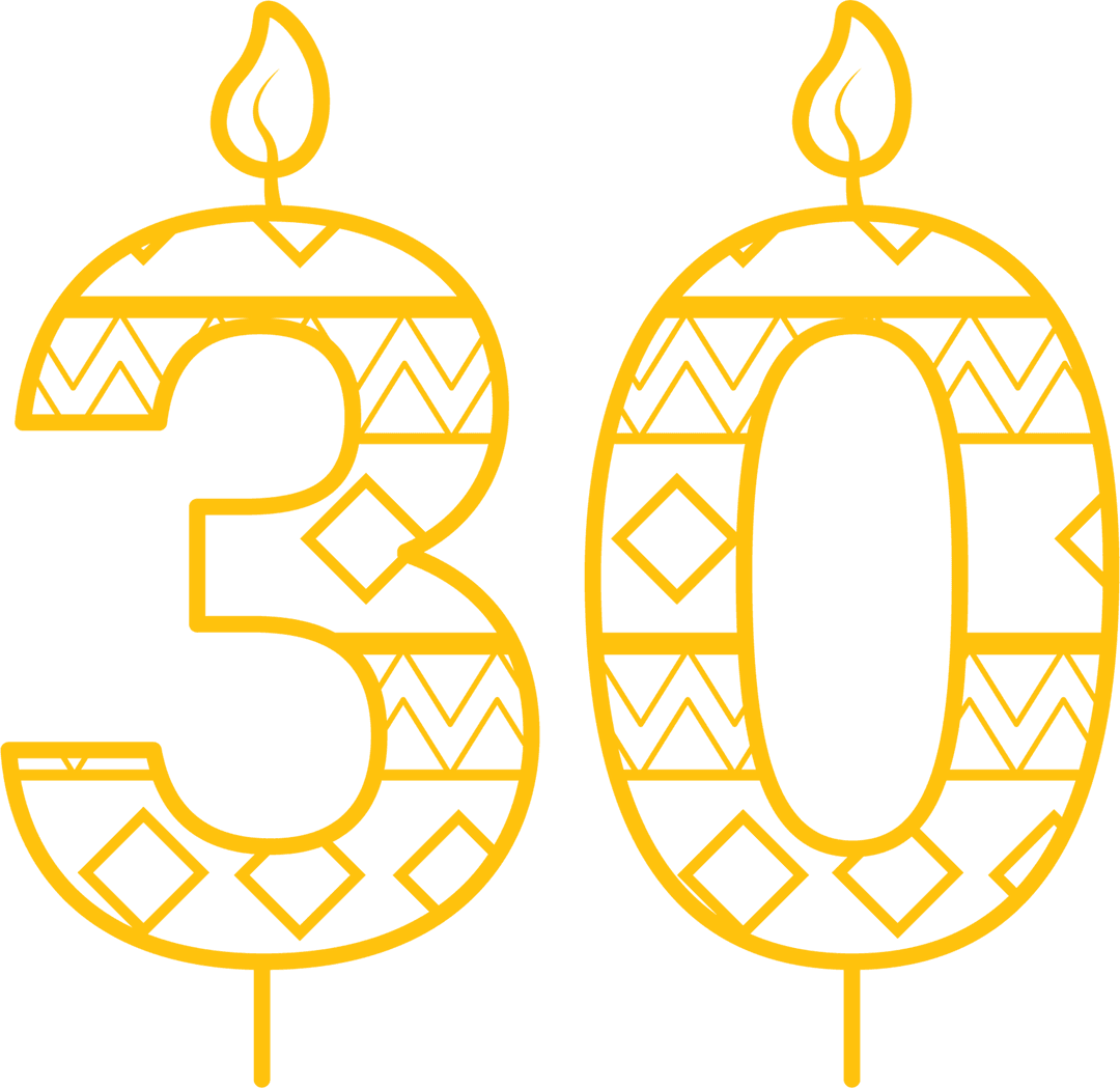 Transparent Vector Candles in Number 30 for Celebration