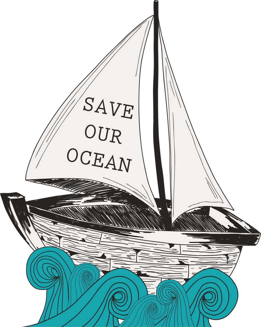 Transparent Sketch of Sailboat with Save Our Ocean Message
