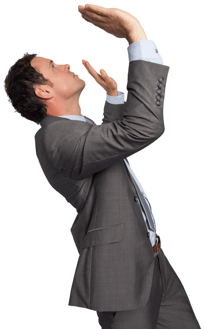 Focused Businessman Looking Up on Transparent Background