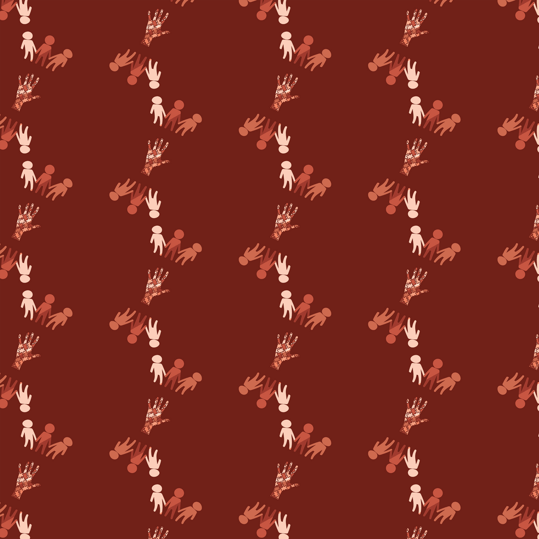 Seamless Red and Beige Figures Pattern on Claret Background