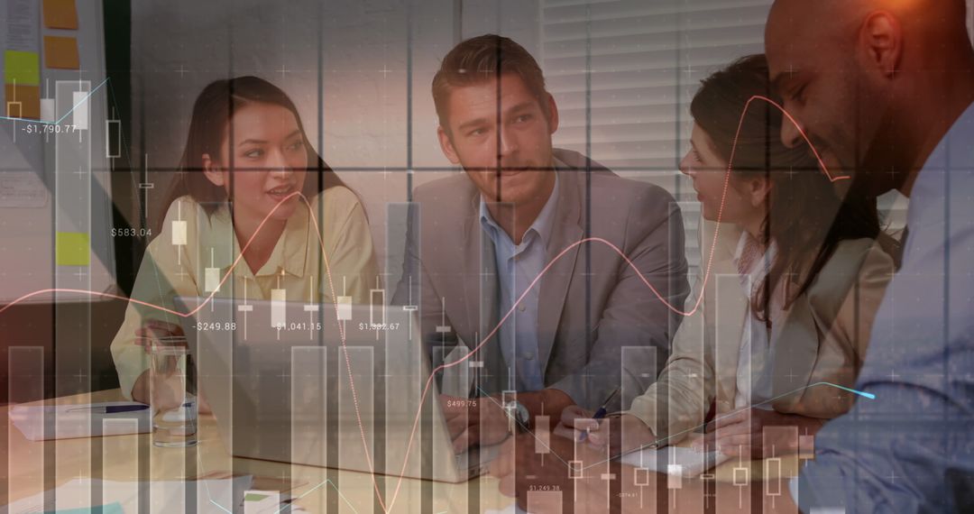 Business Team Analyzing Financial Graphs and Data