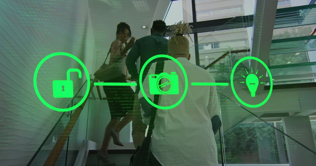 Diverse Team Brainstorming with Digital Innovation Visuals