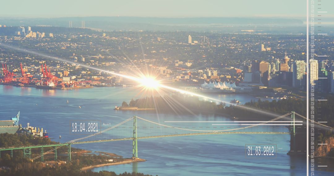 Sunlight Spreading Over Vancouver Skyline and Bridge