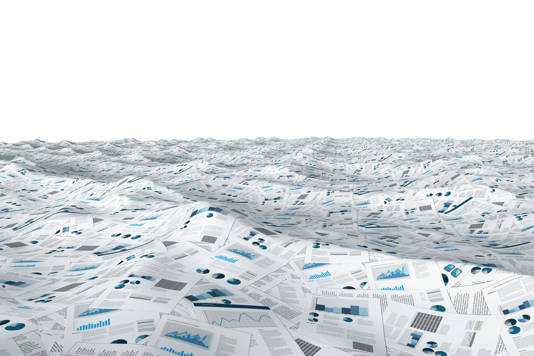 Endless Paperwork Sea with Data on Transparent Background