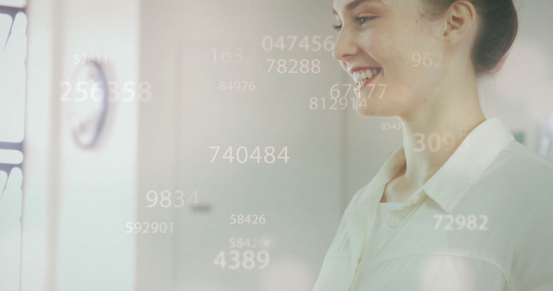 Woman in Modern Office Analyzing Digital Data with Augmented Reality