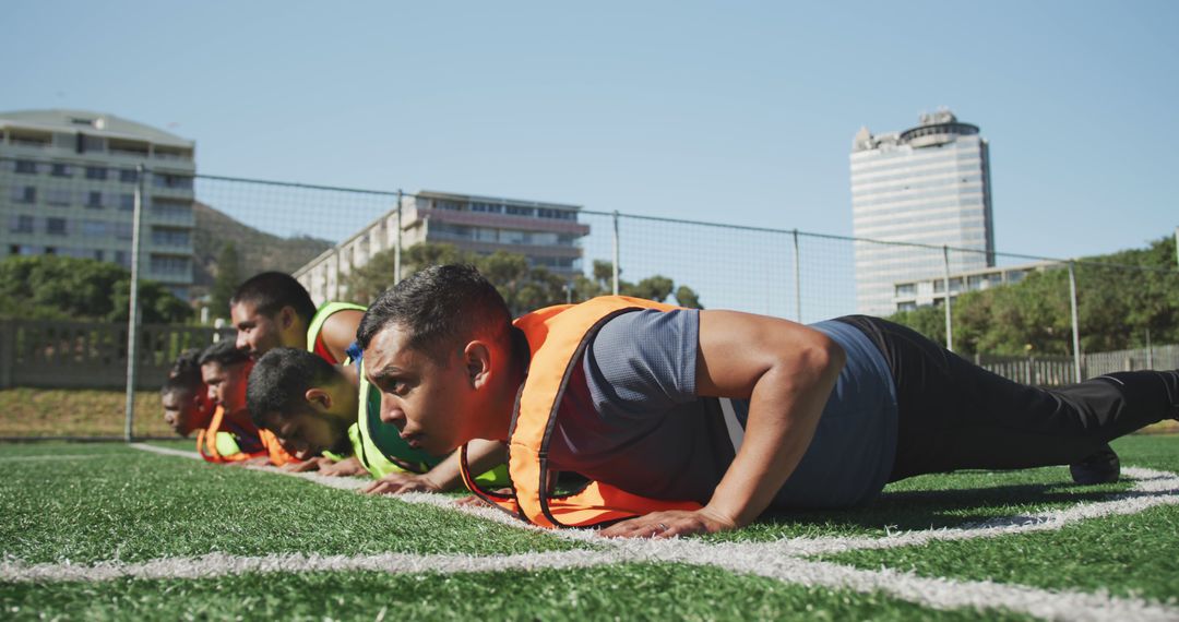 Men Doing Push-Ups on Soccer Field During Training Session - Free Images, Stock Photos and Pictures on Pikwizard.com