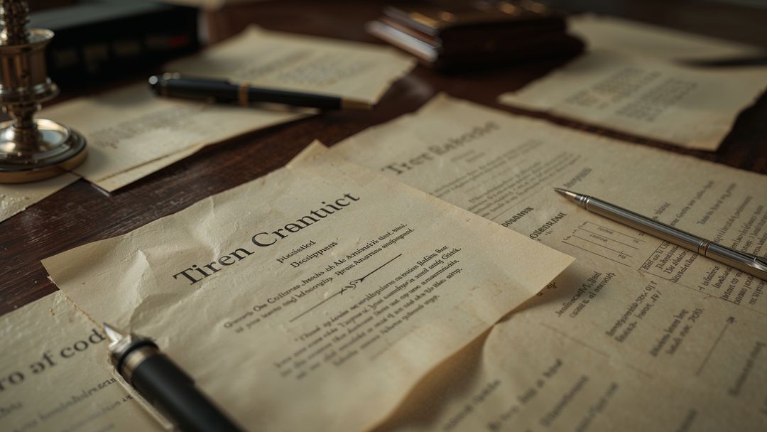 Vintage Parchment and Writing Instruments on Antique Desk