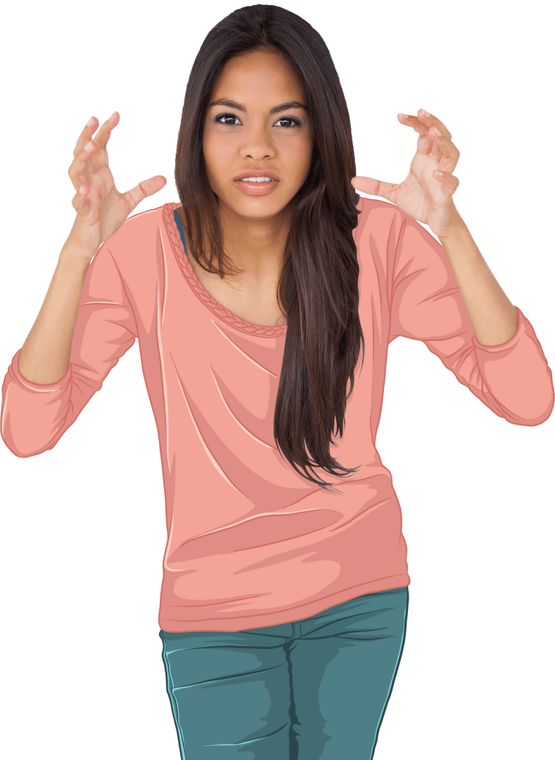 Transparent Angry Woman Making Frustrated Gesture