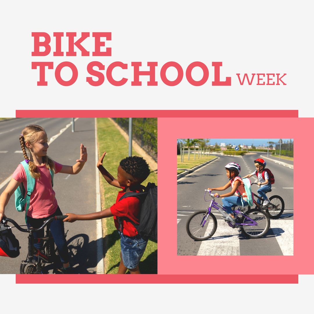 Children Celebrating Bike to School Week with Enthusiastic High Fives