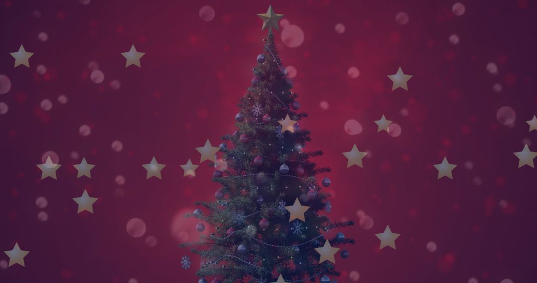 Festive Christmas Tree with Golden Stars on Red Background