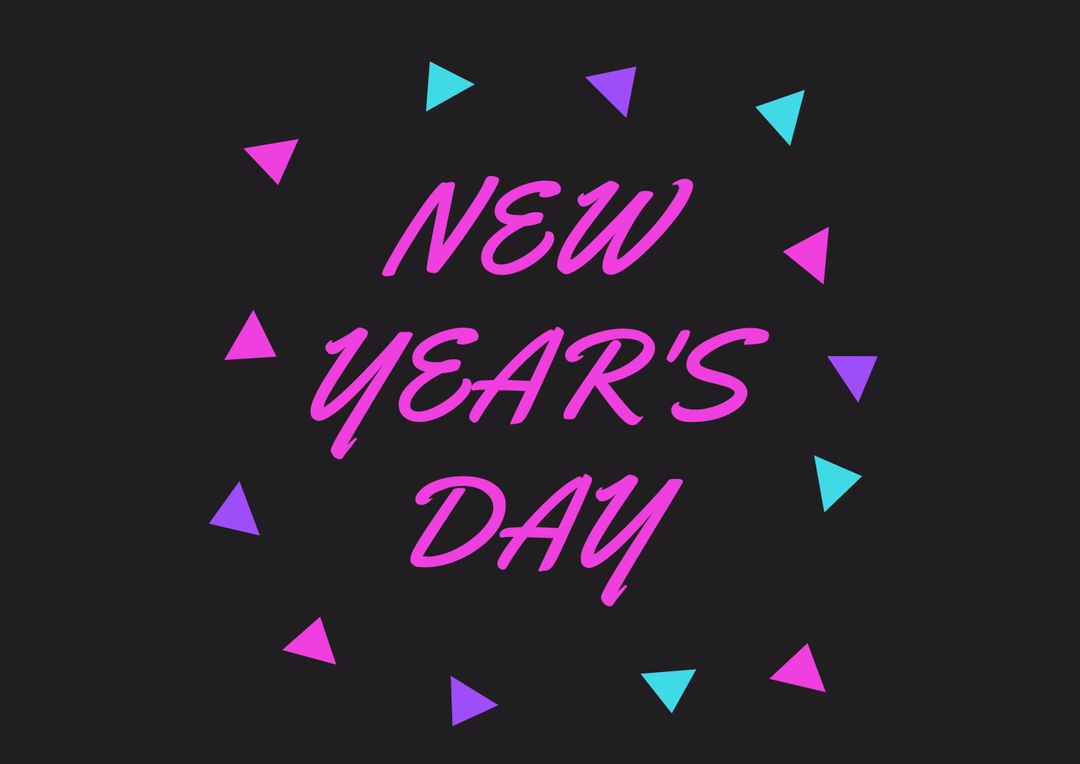 Digital composite image of new year's day text in magenta amidst triangle shapes on black background - Free Images, Stock Photos and Pictures on Pikwizard.com