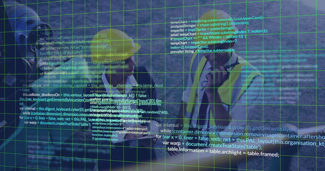 Construction Workers Collaborating Digitally with Technological Overlay