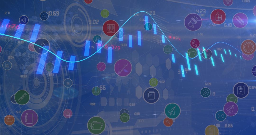 Digital Finance Graph with Colorful Technology Icons