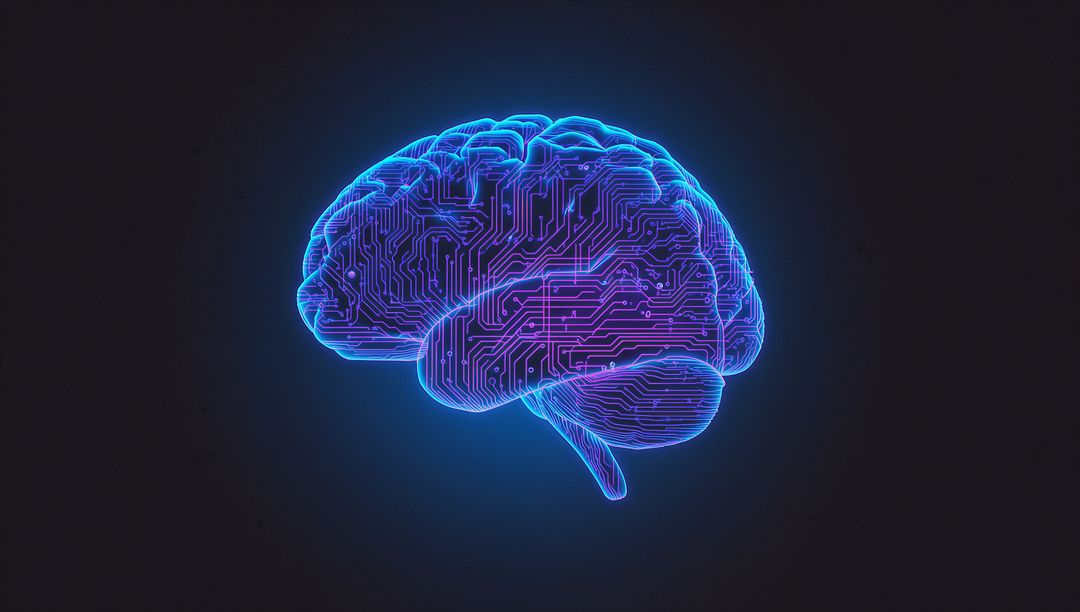 Futuristic Neon Brain with Digital Circuit Connections