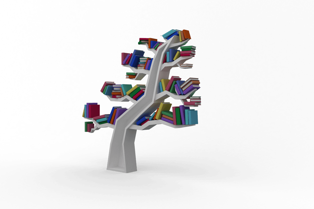 Transparent Modern Tree Bookshelf with Colorful Books
