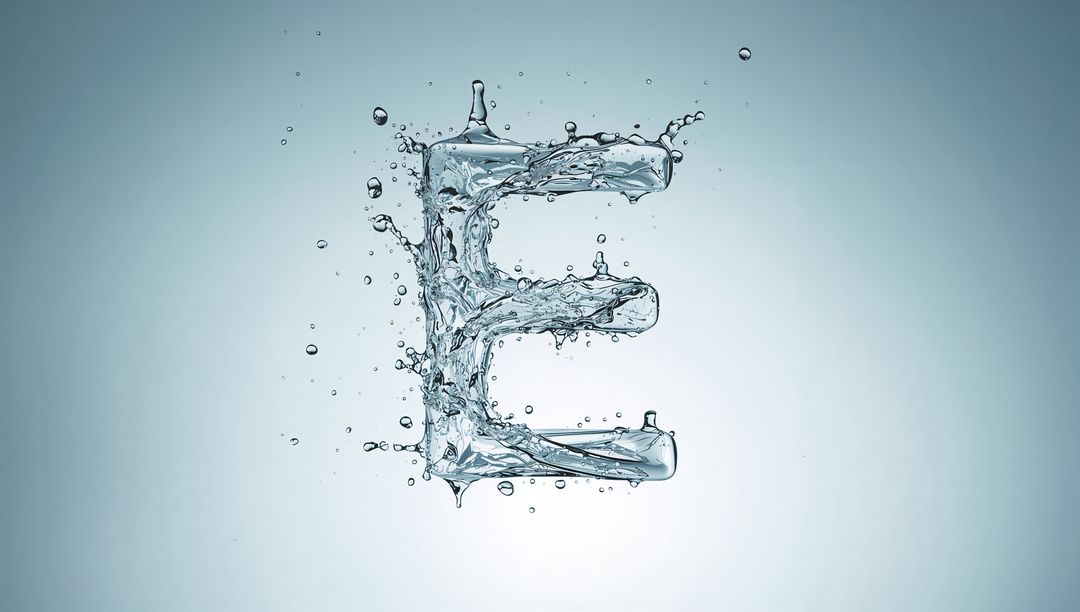 3D Water Letter E with Dramatic Splash Effect