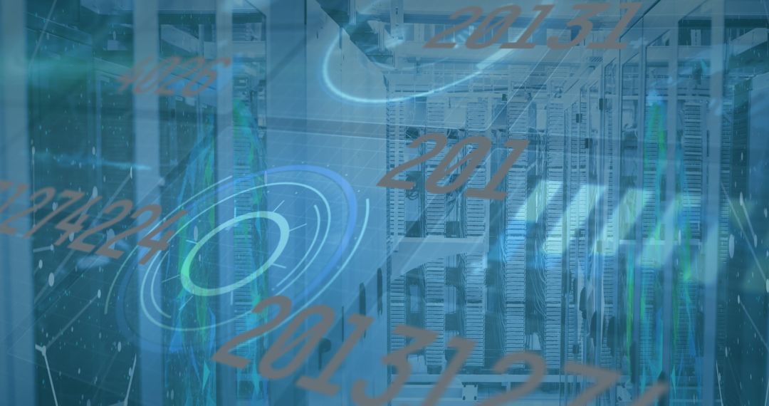 Futuristic Data Center with Holographic Overlays and Server Racks