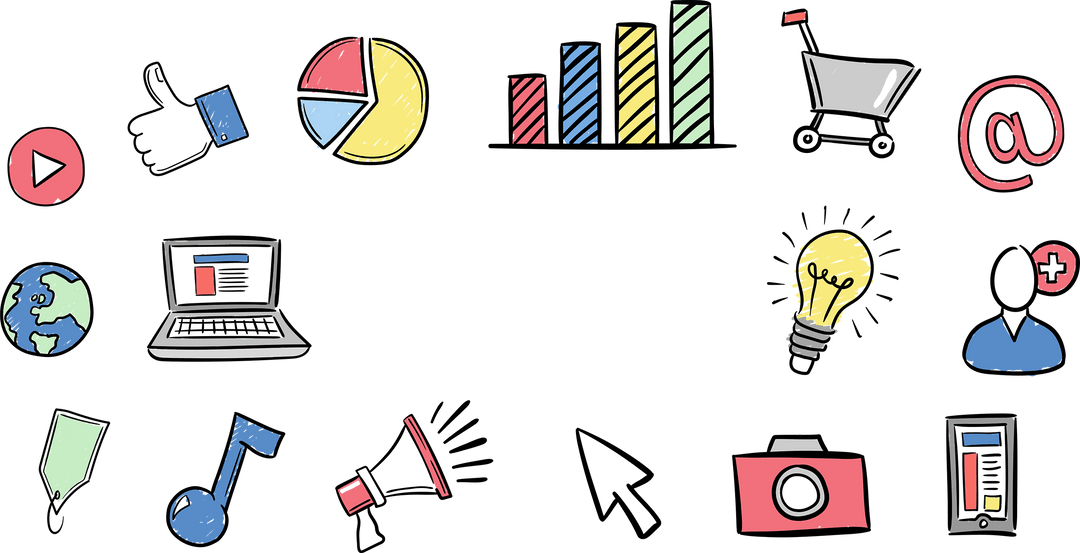 Transparent Digital Business and Communication Icons Set