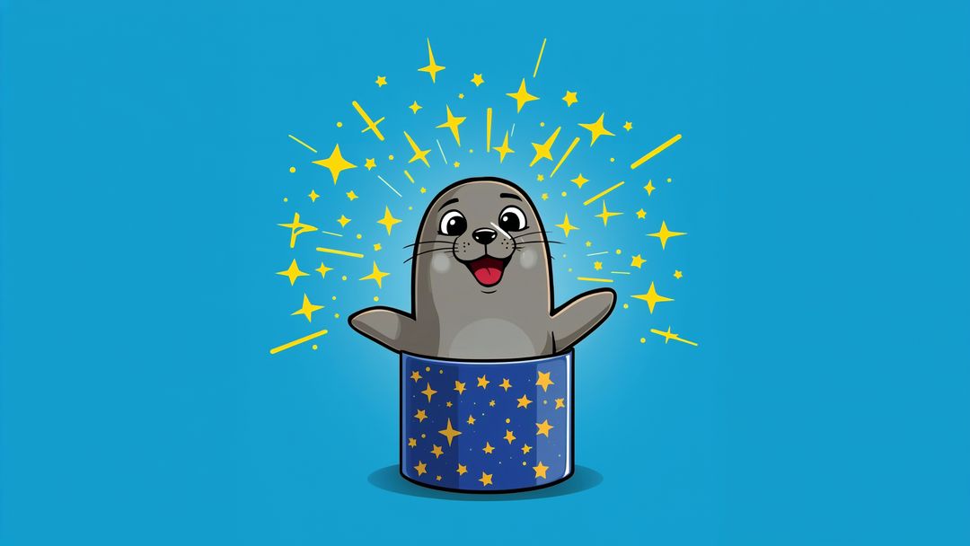 Whimsical Seal Emerging From Magic Hat With Sparkles