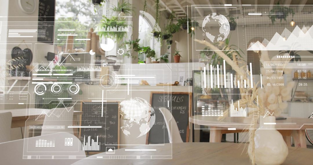 Digital Data Overlay in Modern Restaurant Interior