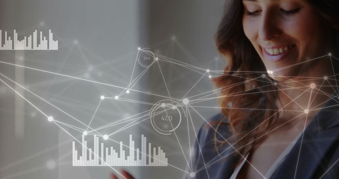 Businesswoman Interacting with Digital Graphs and Networks
