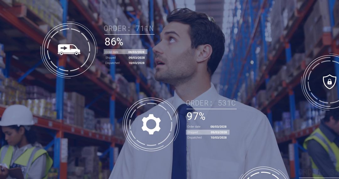Warehouse Manager Analyzing Data with Augmented Reality Interface - Free Images, Stock Photos and Pictures on Pikwizard.com