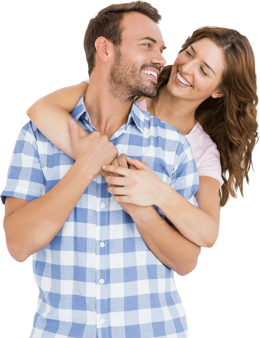 Transparent Happy Couple Embracing with Smiles