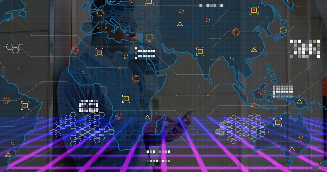 Businessman Engaging with Interactive AR Data Interface at Office Workspace
