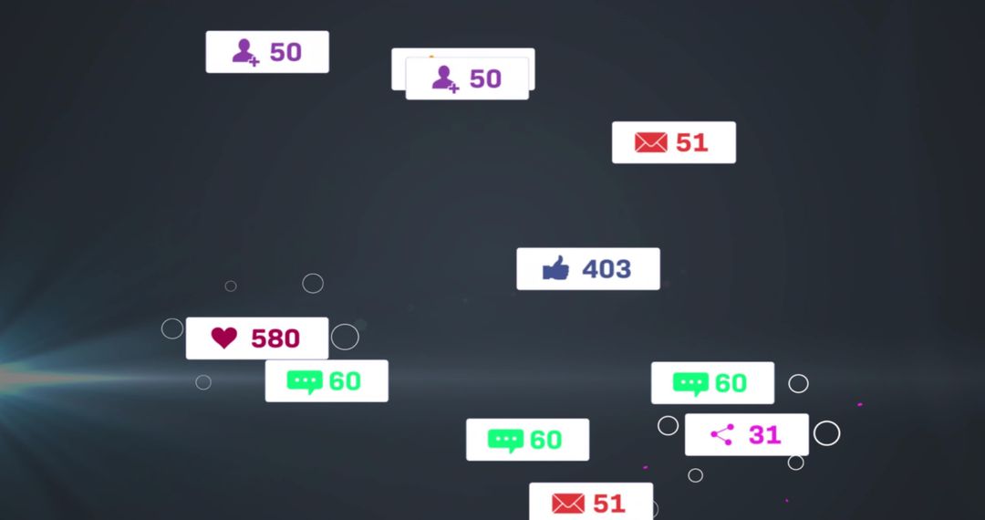 Floating Social Notifications HUD Displaying Likes Followers Comments Messages Analytics