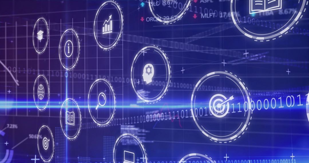 Futuristic Digital Interface with Circular Icons in Motion