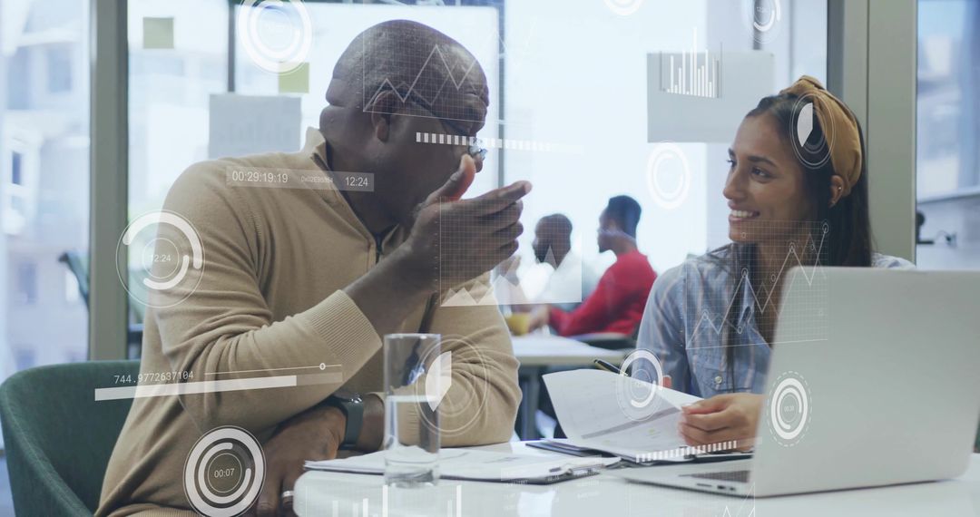 Diverse Professionals Collaborating with Digital Data Overlays