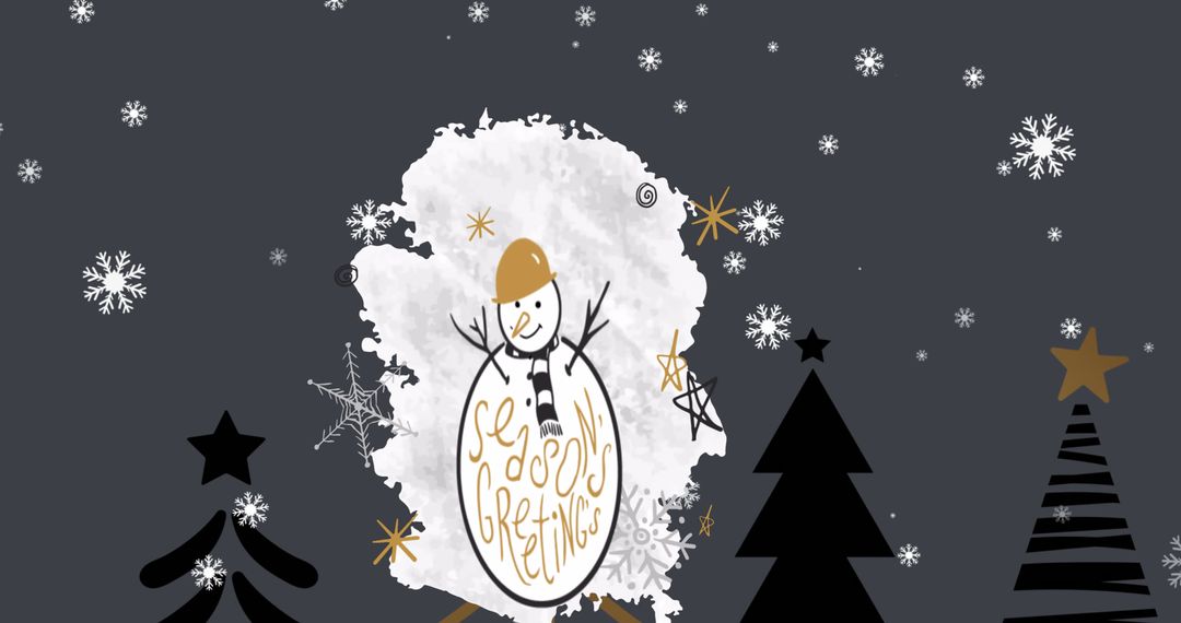 Season's Greetings Design with Snowman and Christmas Trees