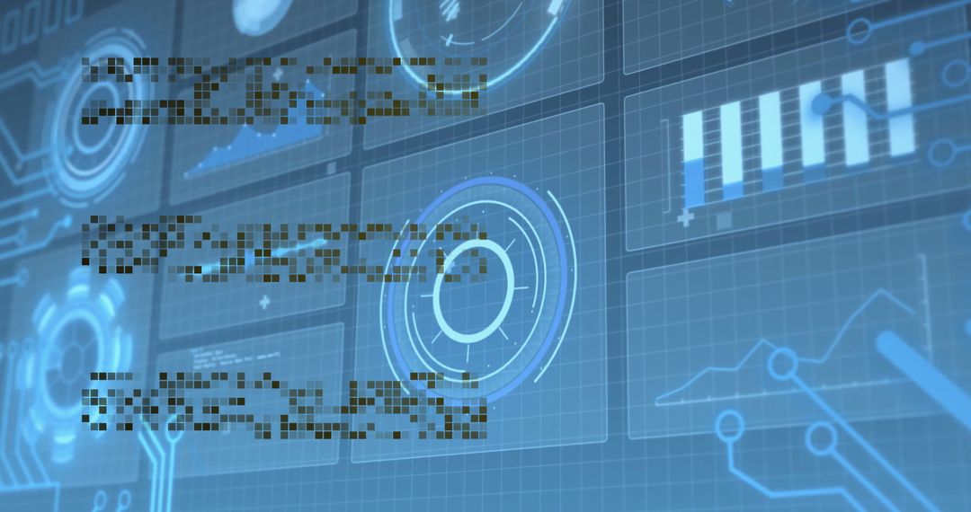 High-Tech Digital Interface with Circular Dashboard Elements