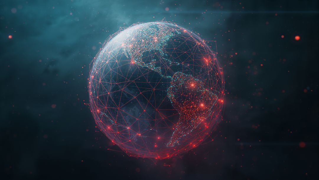 Futuristic Digital Global Connectivity with Networked Earth's Outline