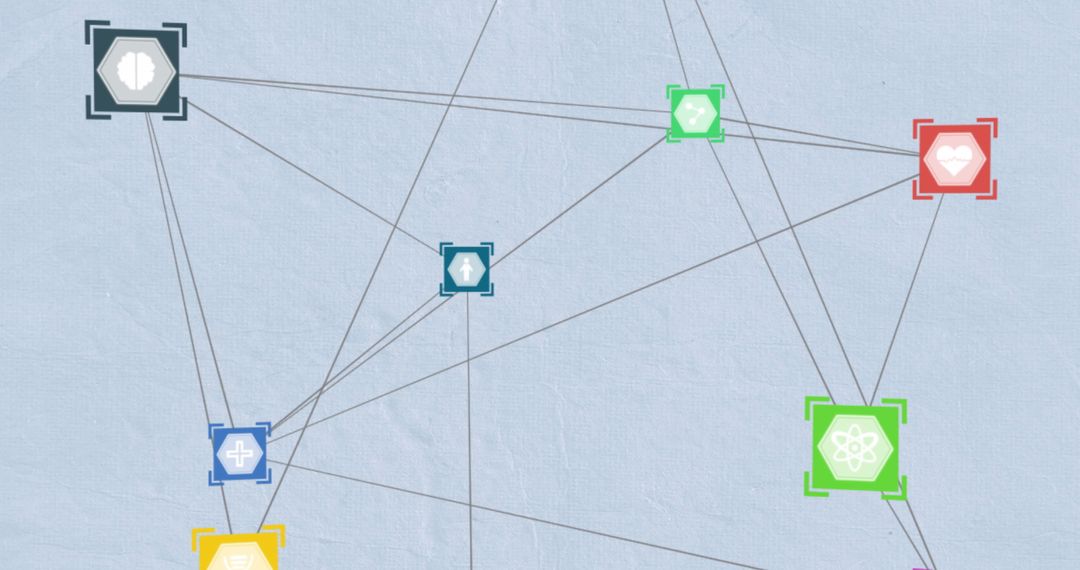 Digital Network with Technology and Health Icons on Blue Background