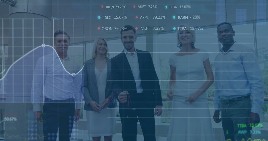 Group of Businesspeople Holding Document with Overlaid Stock Market Graphs - Free Images, Stock Photos and Pictures on Pikwizard.com