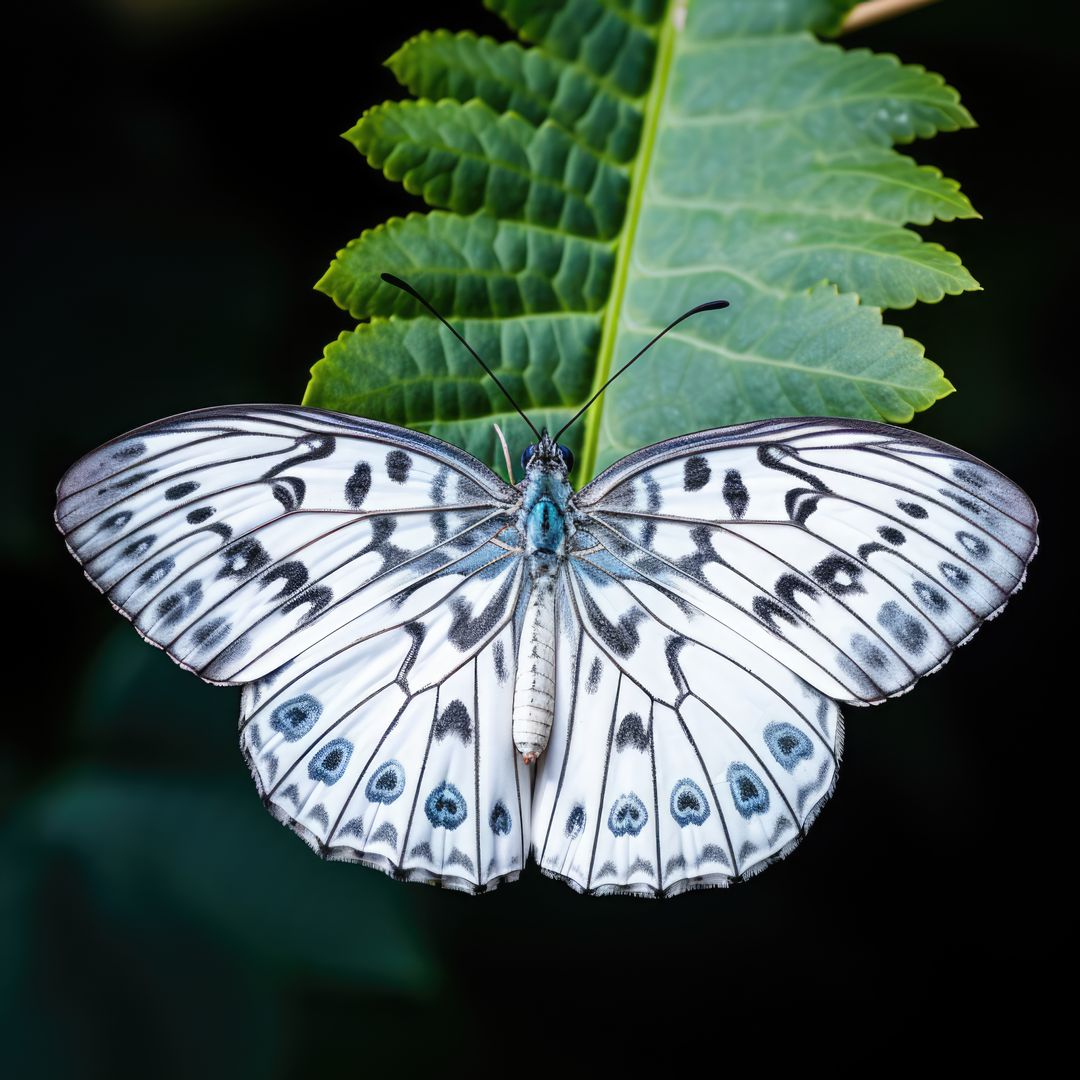 Close-up of White and Black Butterfly Resting on Leaf - Free Images, Stock Photos and Pictures on Pikwizard.com