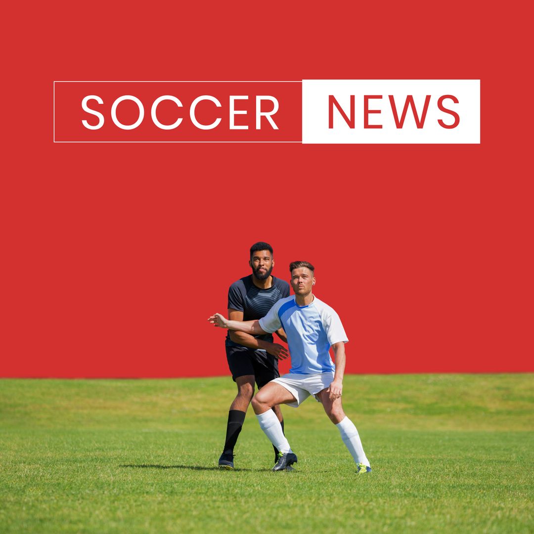 Soccer Players Competing on Field with News Header