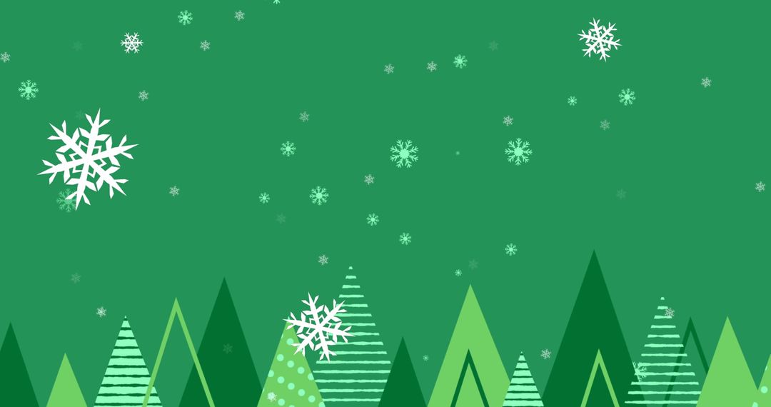 Festive Green Christmas Trees with Falling Snowflakes