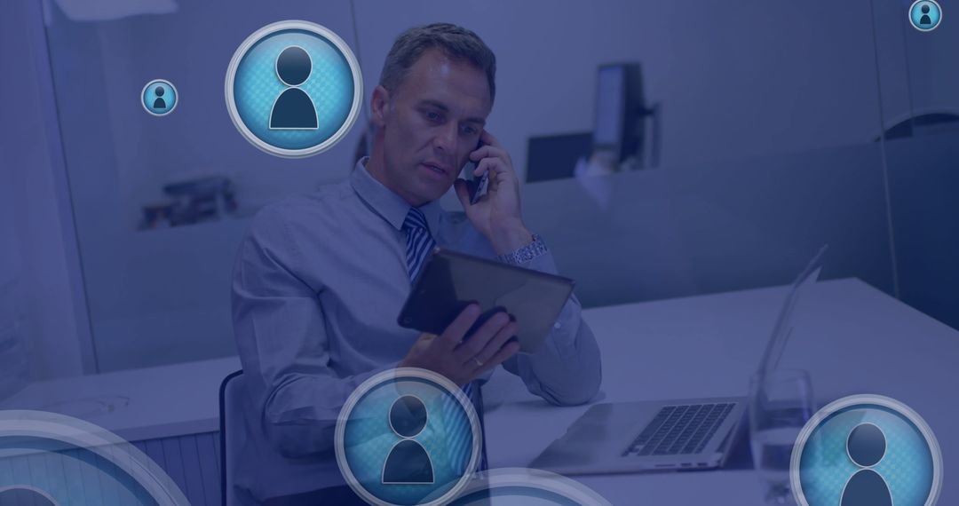 Businessman Explores Networking Opportunities on Digital Devices