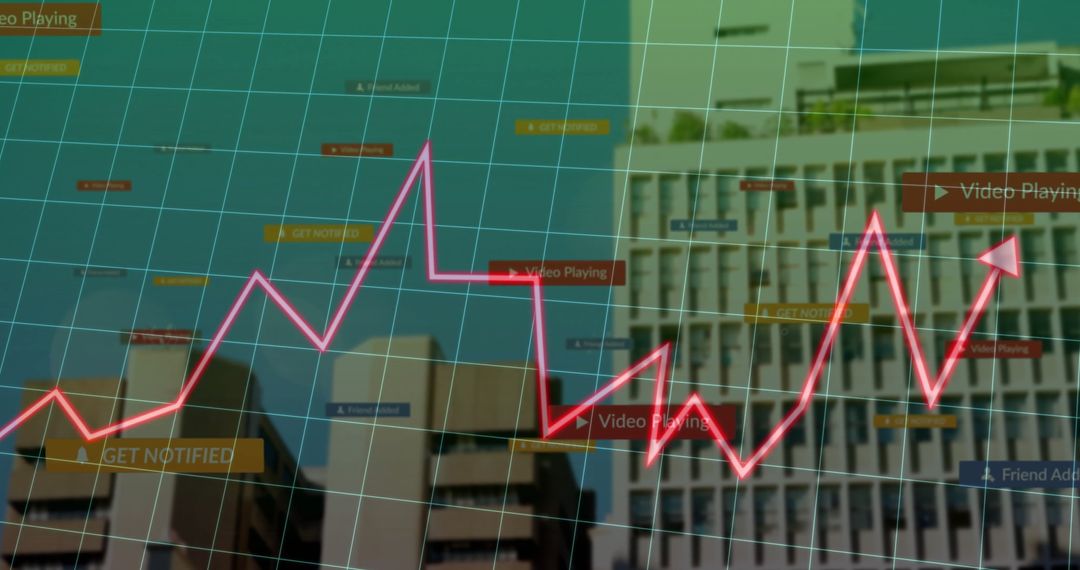 Futuristic Digital Analytics with Trend Graph Over City Skyline