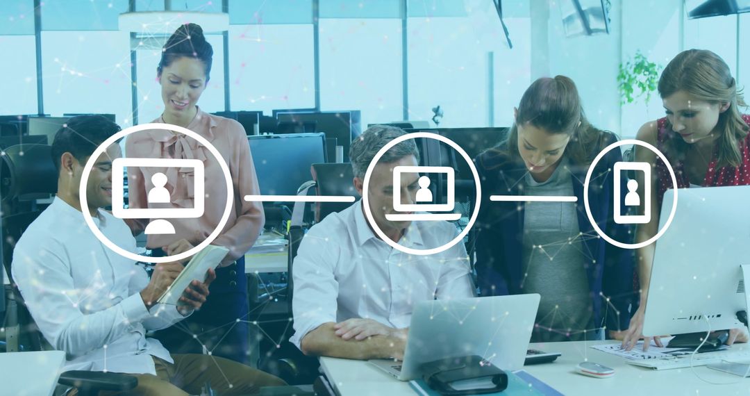 Network Hub with Diverse Business Team in Modern Office