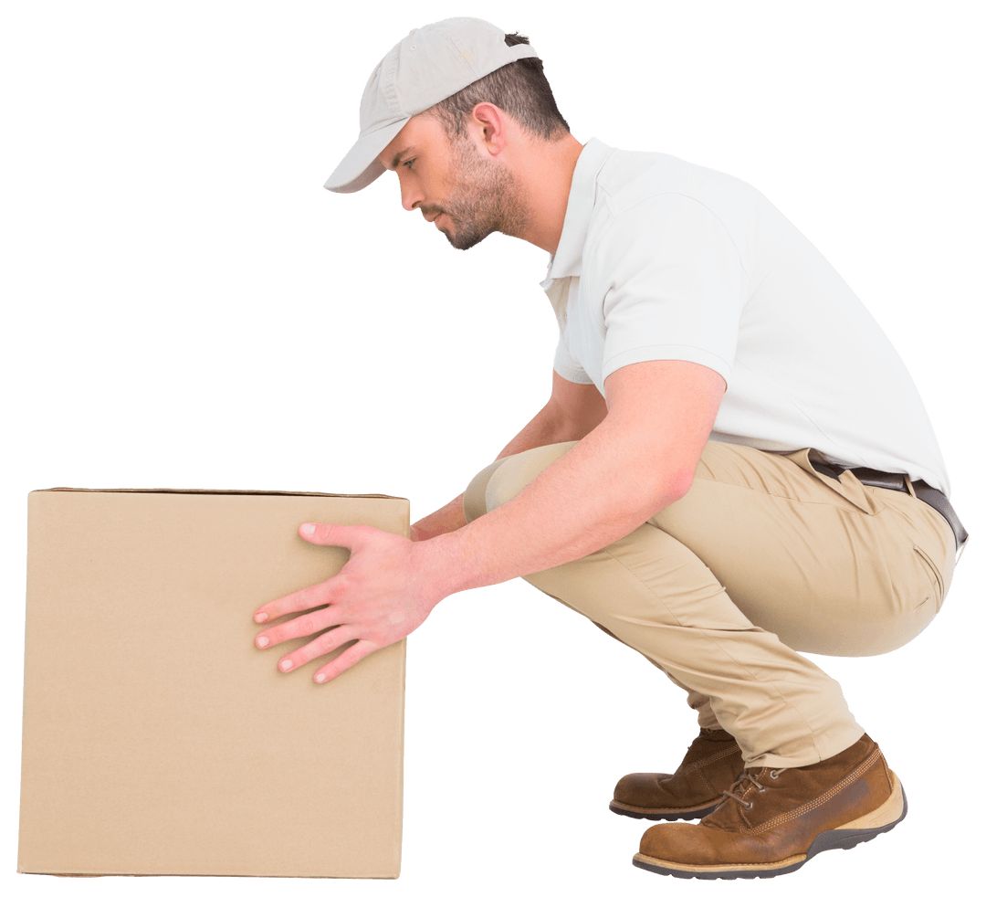 Delivery Worker Picking Up Box High Quality Transparent Cutout