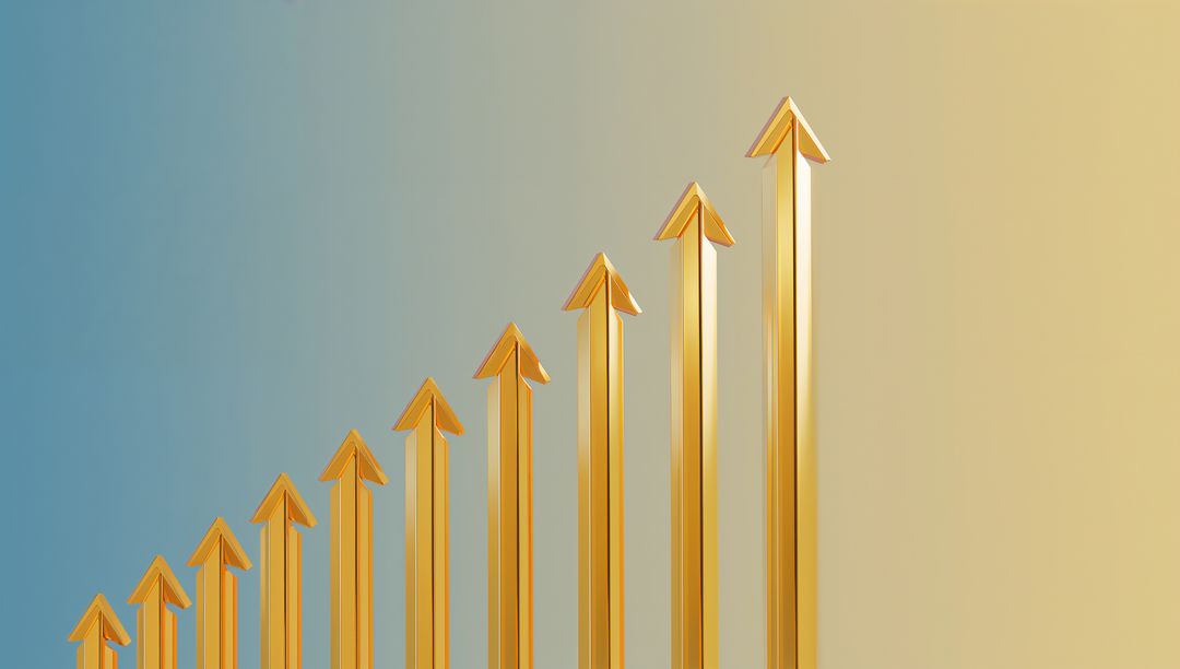 Rising Gold Arrow Bars Showing Upward Growth and Performance Trend on Soft Gradient