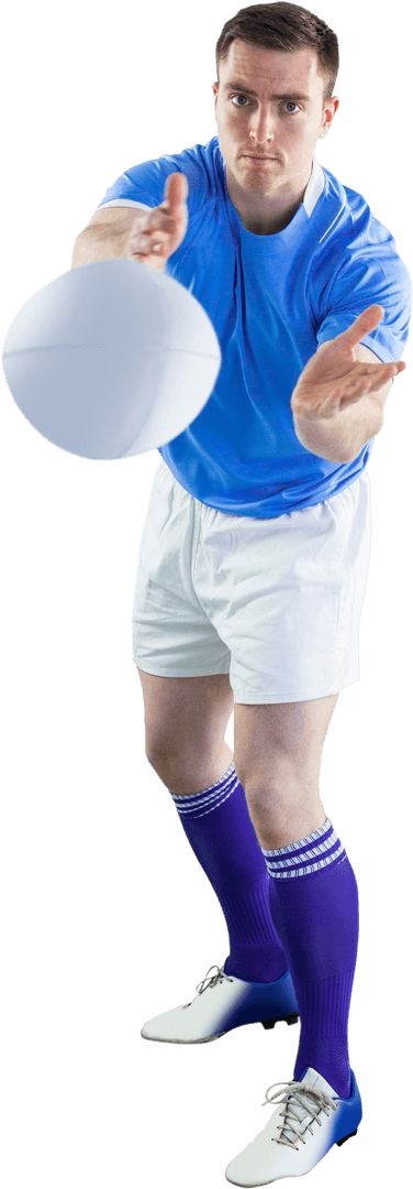 Transparent Rugby Player Catching Ball in Action Pose